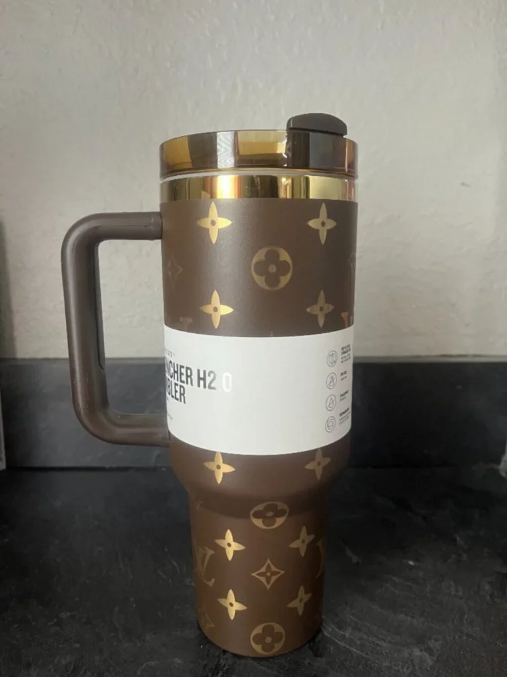 Stanley Chocolate Brown and Gold Quencher Tumbler with Handle